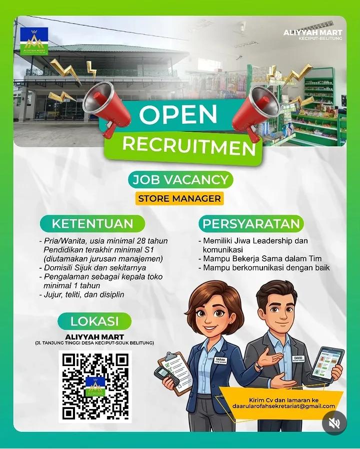 Lowongan Store Manager- Aliyyah Mart-Tanjung Pandan