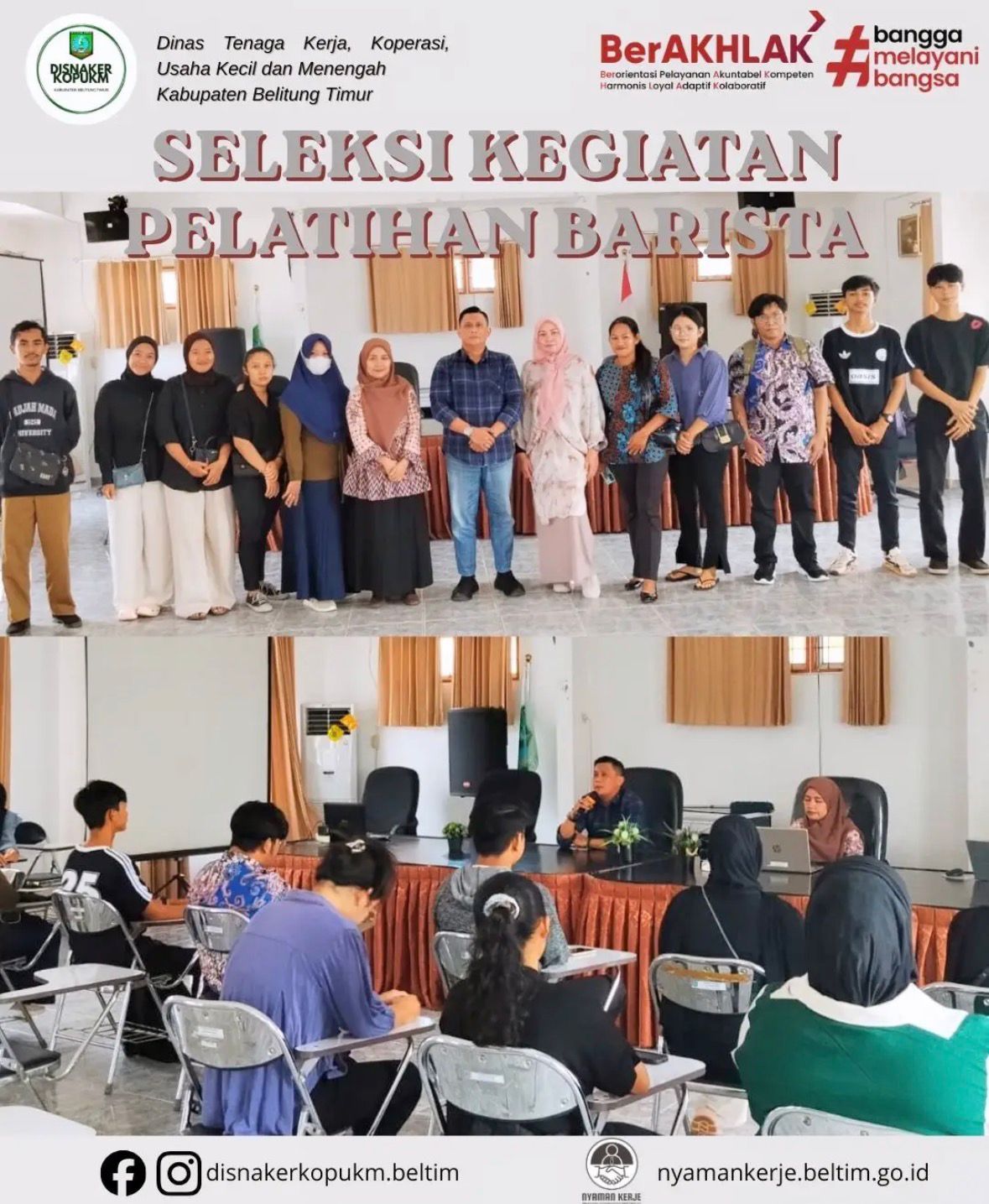 Dinas Tenaga Kerja, Koperasi, Usaha Kecil dan Menengah Kab. Belitung Timur melaksanakan seleksi Pelatihan Barista