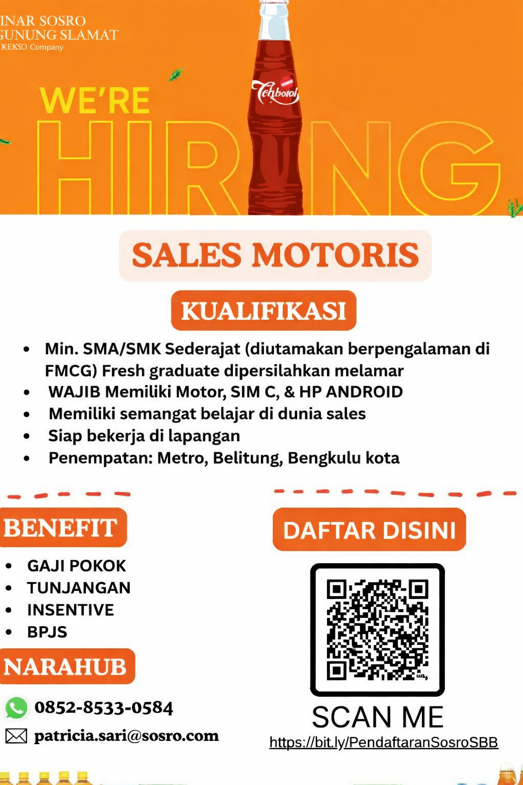 Sales Motoris – PT Sinar Sosro Gunung Slamat (Rekso Company)