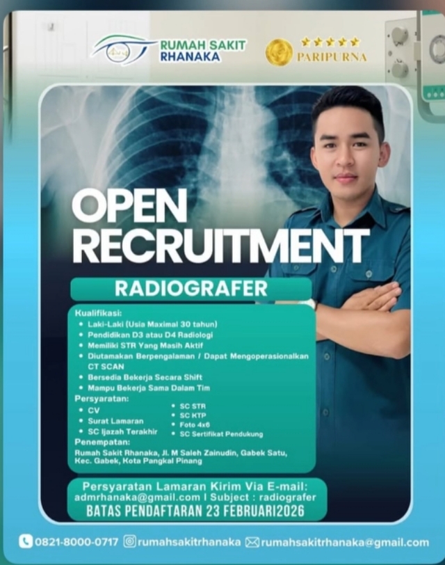Lowongan Radiografer Rumah Sakit Rhanaka Kota Pangkal Pinang