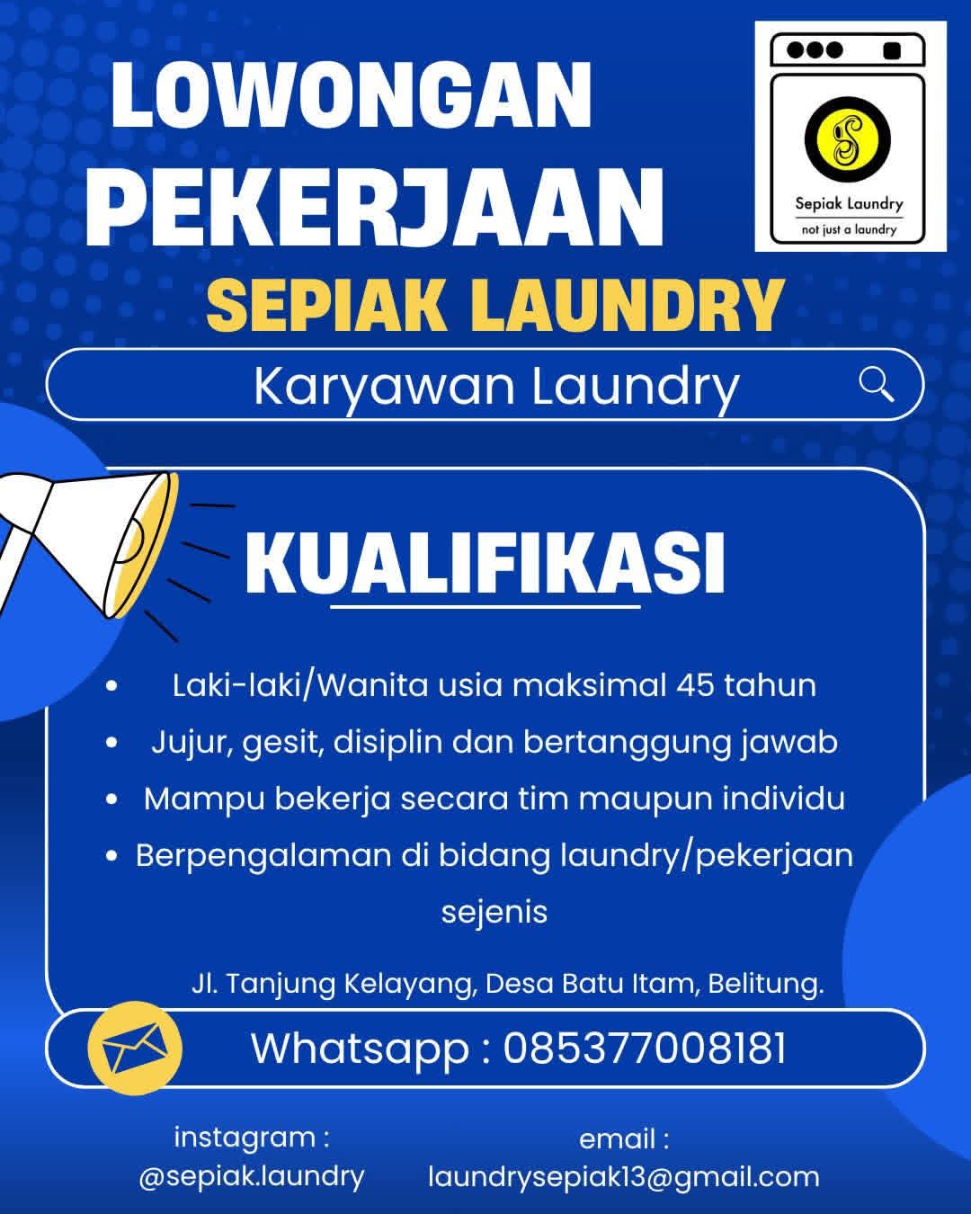 Sepiak Laundry – Karyawan Laundry-Tanjungpandan