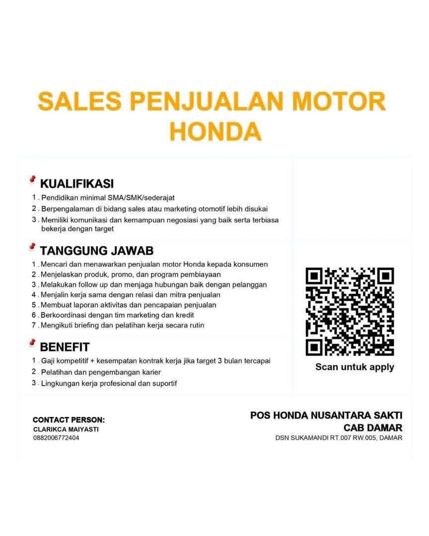 Flyer Sales Penjualan Motor Honda – Pos Honda Nusantara Sakti Cab Damar