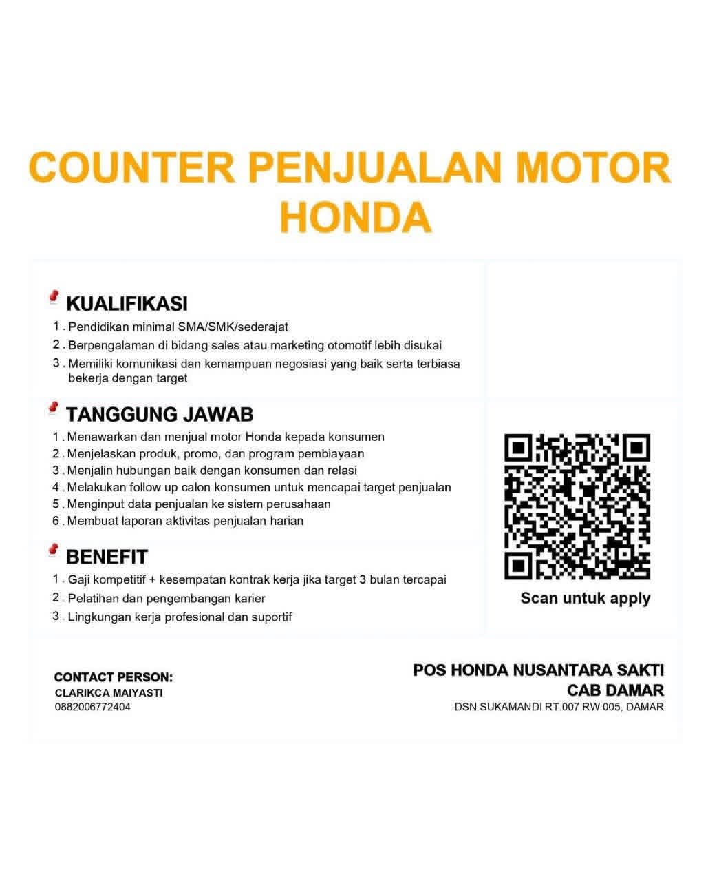 Flyer Counter Penjualan Motor Honda – Pos Honda Nusantara Sakti Cab Damar
