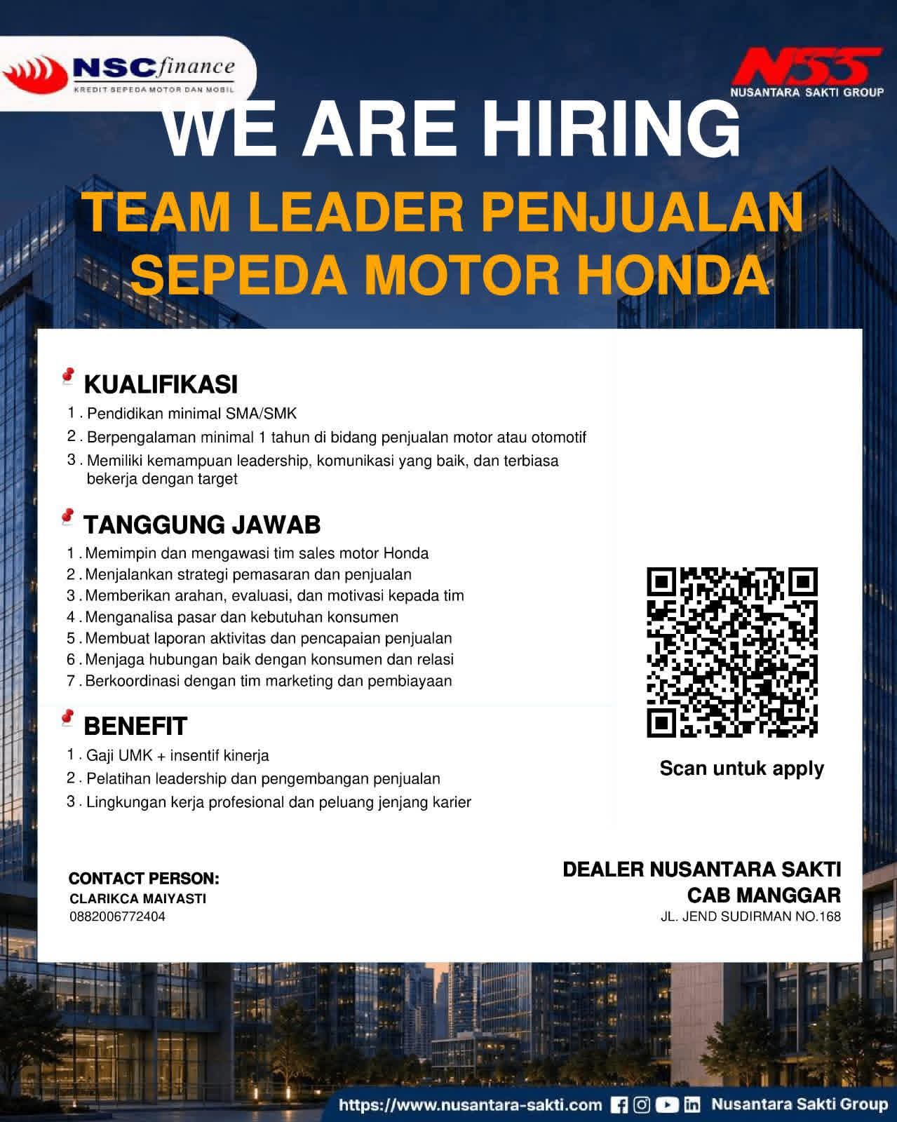 Flyer TEAM LEADER PENJUALAN SEPEDA MOTOR HONDA